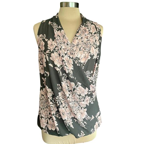 CAbi Rosewater Faux Wrap Sleevelss Blouse Floral MED Spring Summer Career Work - Picture 1 of 8